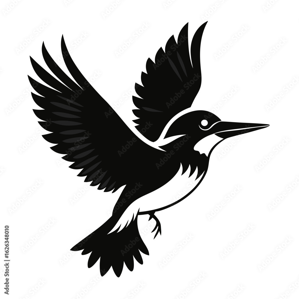 Obraz premium Kingfisher flying vector clean black silhouette design white background