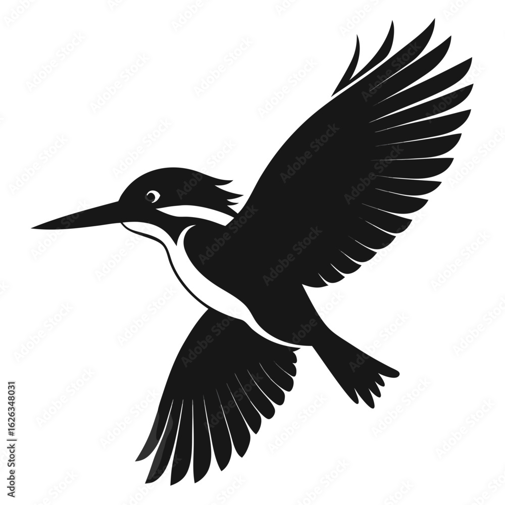 Obraz premium Kingfisher flying vector clean black silhouette design white background