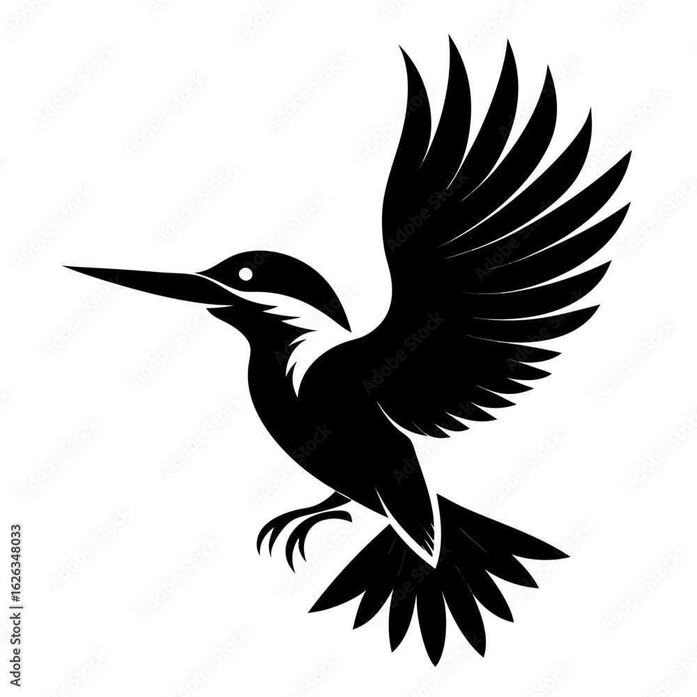Obraz premium Kingfisher flying vector clean black silhouette design white background