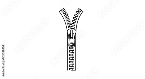 Open Zipper Outline, Vector Illustration on White