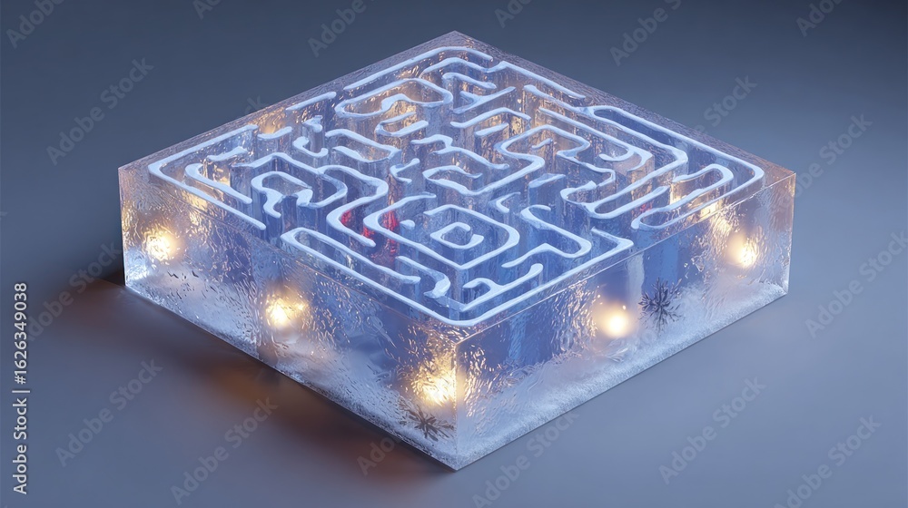 Fototapeta premium Frozen labyrinth, glowing within ice