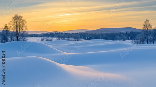 Wallpaper Mural Serene Snowy Landscape Under Soft Sunrise Glow over Rolling Hills Torontodigital.ca