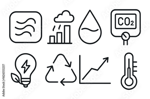 Environmental Analytics Icons. Outline icon set of environmental analytics: air quality, pollution index,