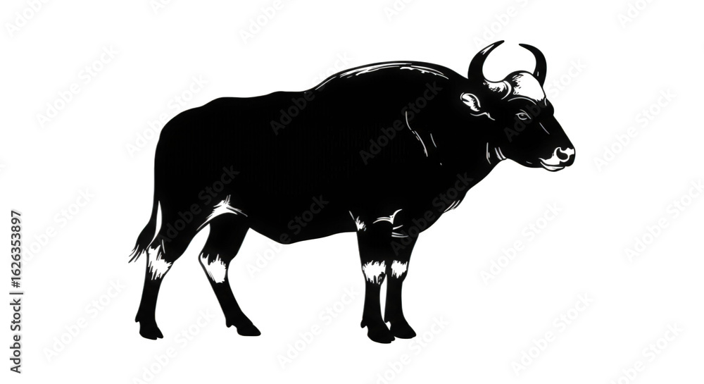 Obraz premium Majestic Bison Silhouette Standing Proudly in a Wilderness Landscape