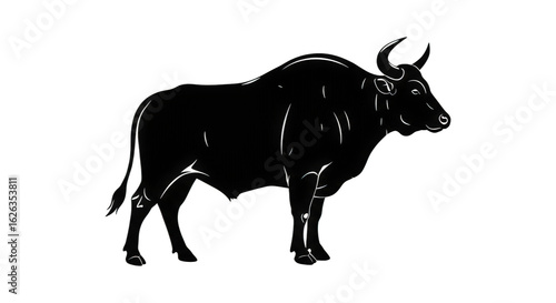 Majestic Silhouette of a Powerful Bull Standing Proudly in a Black Background