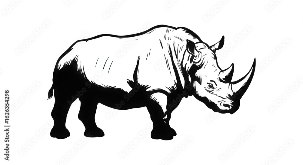 Fototapeta premium Silhouette of a majestic rhino standing against a stark black background
