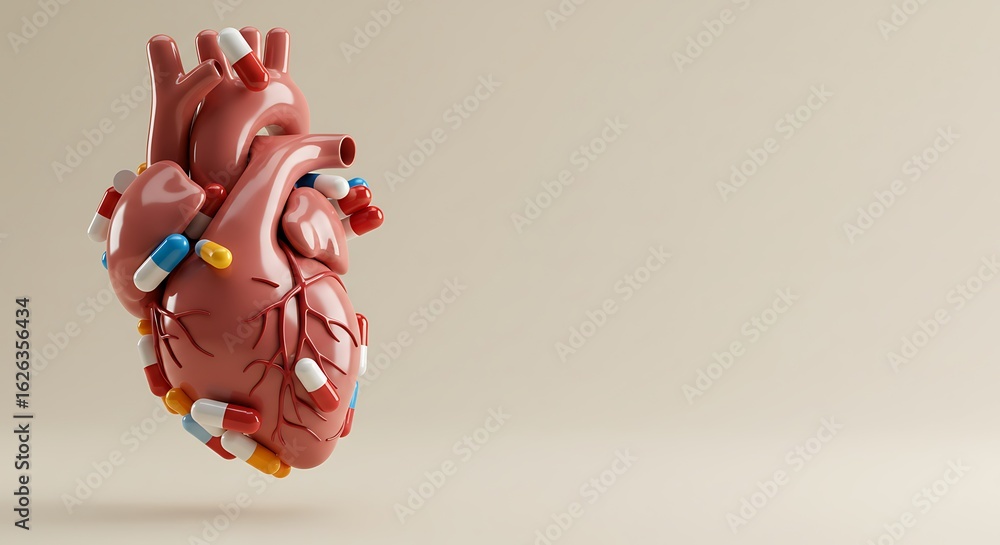 Naklejka premium Human Heart with Capsules – Medical and Pharmaceutical Concept