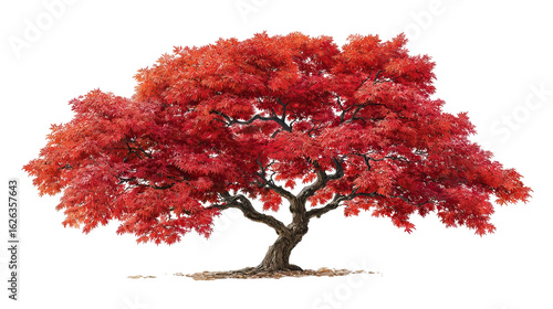 Japanese Maple Tree with Red and Orange Autumn Leaves on Transparent Background