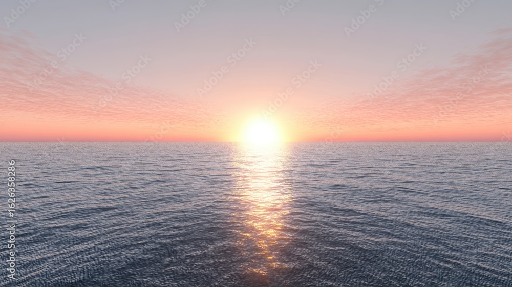 Obraz premium Tranquil Ocean Sunset Over Calm Waters with Golden Reflection