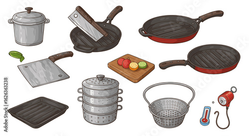 Kitchen utensils and tools set with cooking accessories illustration vector.