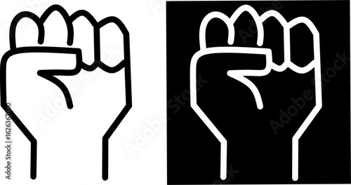 Fist icon in black and white variations, symbolizing power, protest, solidarity, or strength. Ideal for activism, empowerment, or social justice-themed design.