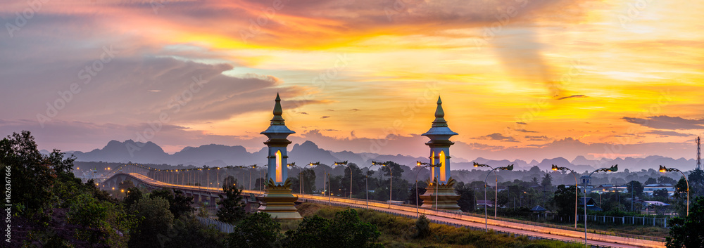 Naklejka premium Third Thai - Lao Friendship Bridge at sunset time, Nakhon Phanom , Thailand.