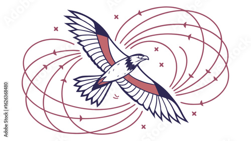 Majestic eagle soaring through magnetic fields vector illustration graphic design element art image