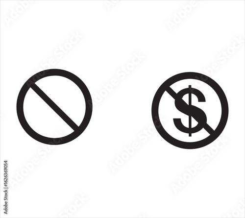 No Sign and No Money Sign Icon Illustration for Restrictions and Financial Regulations or Debt Avoidance Concepts