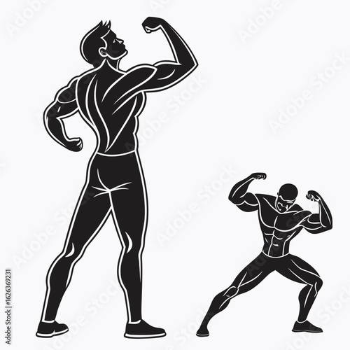 Bodybuilders Flexing Muscles Strength Silhouette