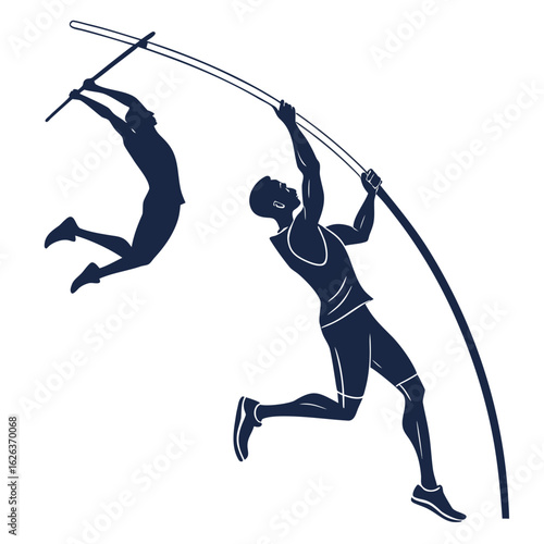 Vector Silhouette Of Athletes Pole Vaulting