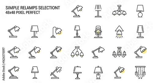 Vector Minimalist Line Art SVG Illustration of Desk Lamps and Lighting Fixtures in Modern Flat Style