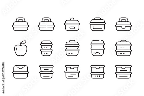 Collection of Portable Food Containers and Lunchbox Icons for Meal Prep