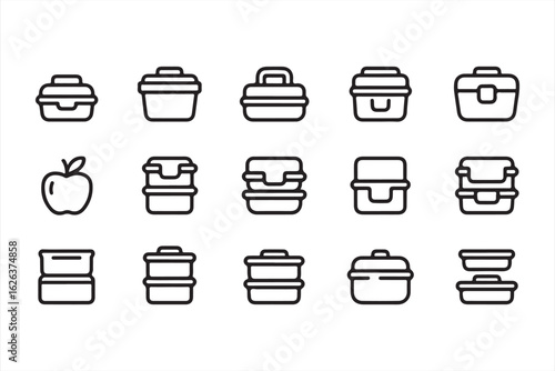 Minimalist Food Container and Lunchbox Icons for Food Prep and Storage