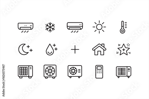 Icons of Home Appliances Including Air Conditioners, Thermostats, and Fans