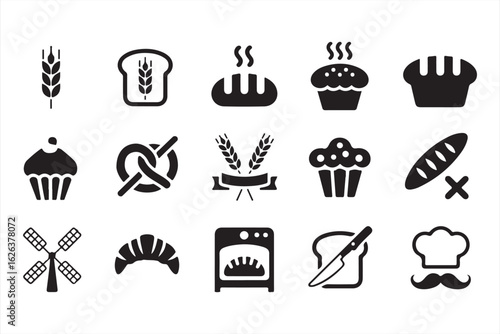 Silhouette Icons of Kitchen Utensils, Cookware, and Appliances