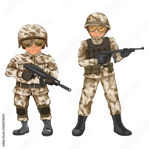 Soldier character vector logo design, desert animal camouflage pattern illustration.
