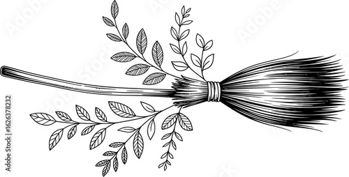 Witchs broomstick with floral embellishments magic