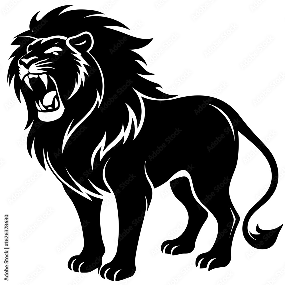 Fototapeta premium Lion Roaring Silhouette vector