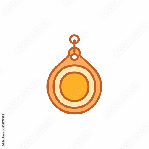 Bright orange and yellow stylized pendant icon with hanging loop minimalist graphic illustration