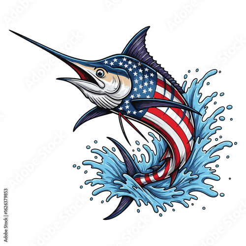 marlin sailfish american flag fishing illustration logo vector image t shirt