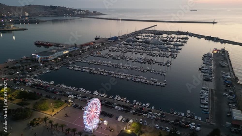 Seaside Promenade with Ferris Wheel and Marina at Twilight, Montenegro
