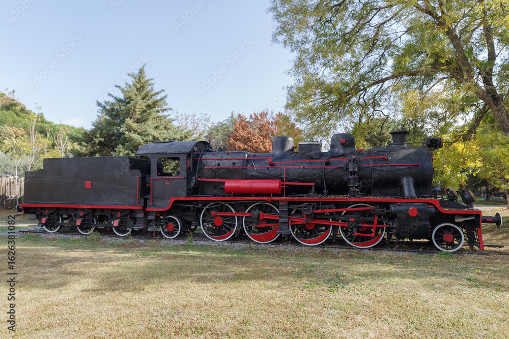 Naklejka premium Old steam engine train at Aziziye station in Turkey