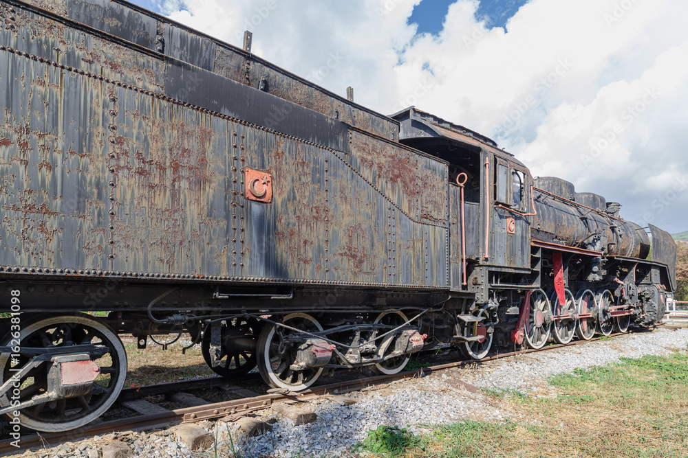 Naklejka premium Vintage steam engine locomotive train