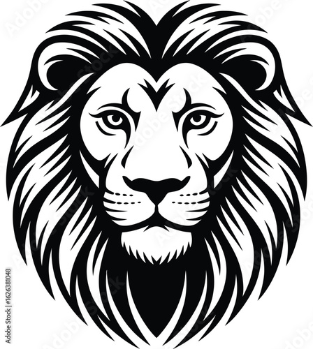 Black and white lion head illustration mane