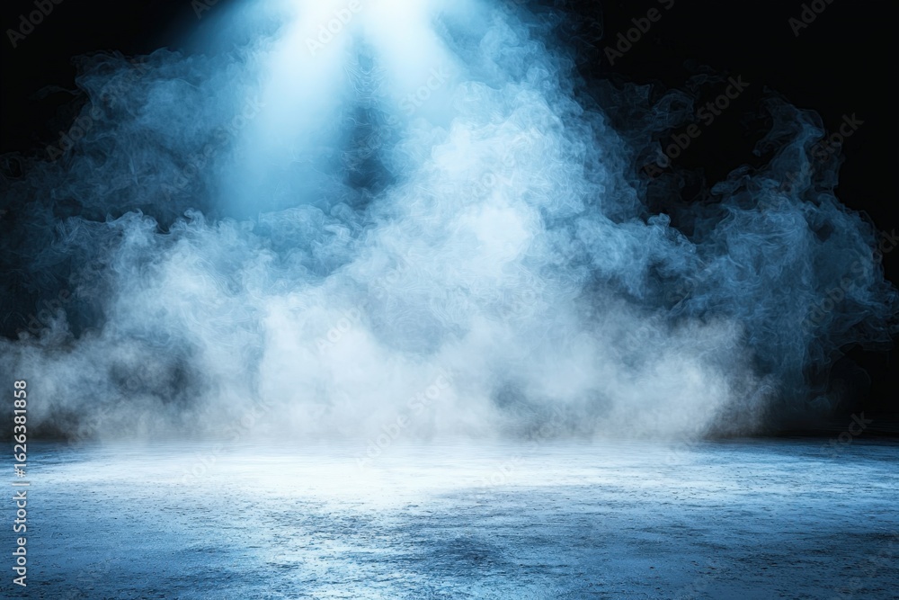 Fototapeta premium Dramatic Blue Fog and Light Beam in a Dark Background Suitable for Creating Atmospheric Effects in Photography and Graphic Design Projects
