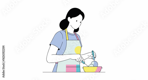 Woman washing dishes in kitchen sink with plates and cutlery. This woman washing dishes uses soap and water in order to clean the dirty utensils, while she wears apron.