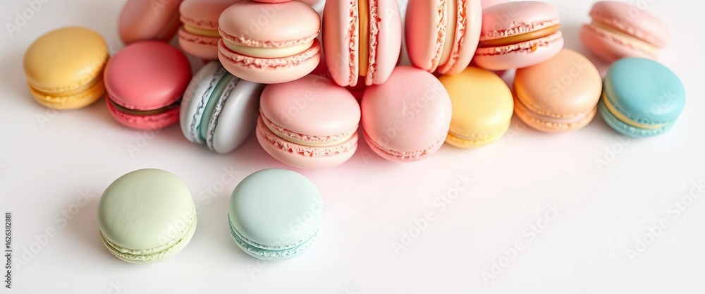 Pastel macarons arranged as a modern alternative Christmas tree on a white background , sweet christmas, delicious Pastel macarons arranged as a modern alternative Christmas tree on a white background , sweet christmas, delicious