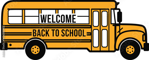 Welcome back to school on vibrant yellow school bus perfect for educational promotions and seasonal designs