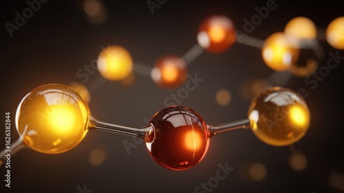 Abstract glowing molecules on dark background