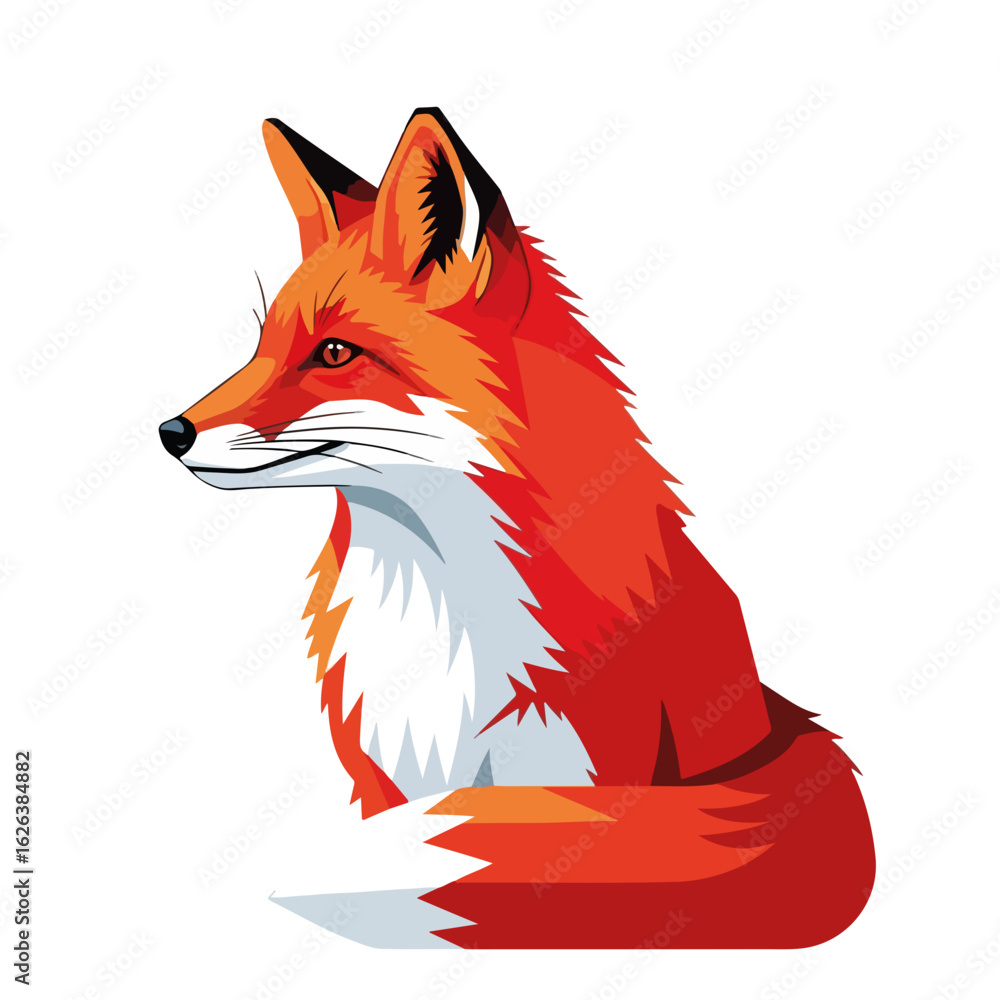 Obraz premium Red fox vulpes vulpes portrait. Orange fox illustration shows fluffy tail and pointed ears. Red fox image is perfect for wildlife magazine cover or children book.