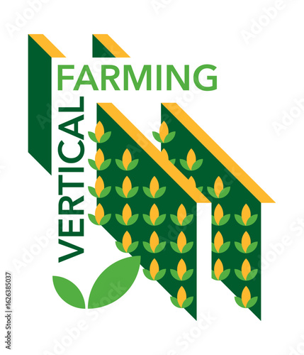 Vertical farming emblem - growing crops in horizontally stacked layers