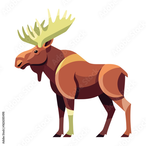 Majestic moose illustration Alces alces standing profile view. Large moose with impressive antlers wildlife image. Perfect moose illustration for nature magazines,