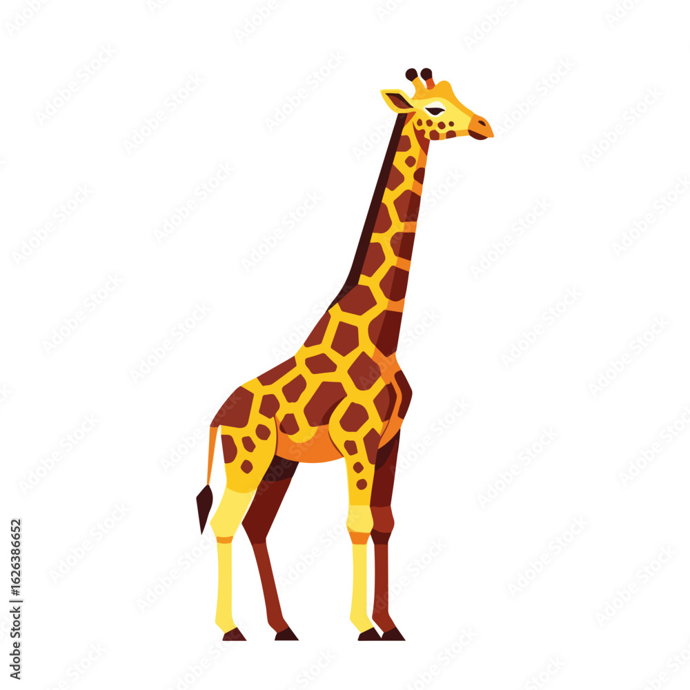 Naklejka premium Giraffa camelopardalis, giraffe illustration. Tall giraffe with long neck and spotted coat standing majestically. This giraffe illustration is perfect for children's books, educational posters,