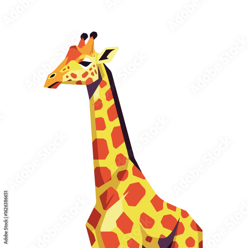 Giraffa camelopardalis illustration.  Giraffe portrait shows distinctive spots and long neck. This giraffe image is perfect for children's books, educational materials, and zoological publications.