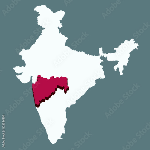 Maharashtra highlighted 3D map on india map vector illustration 