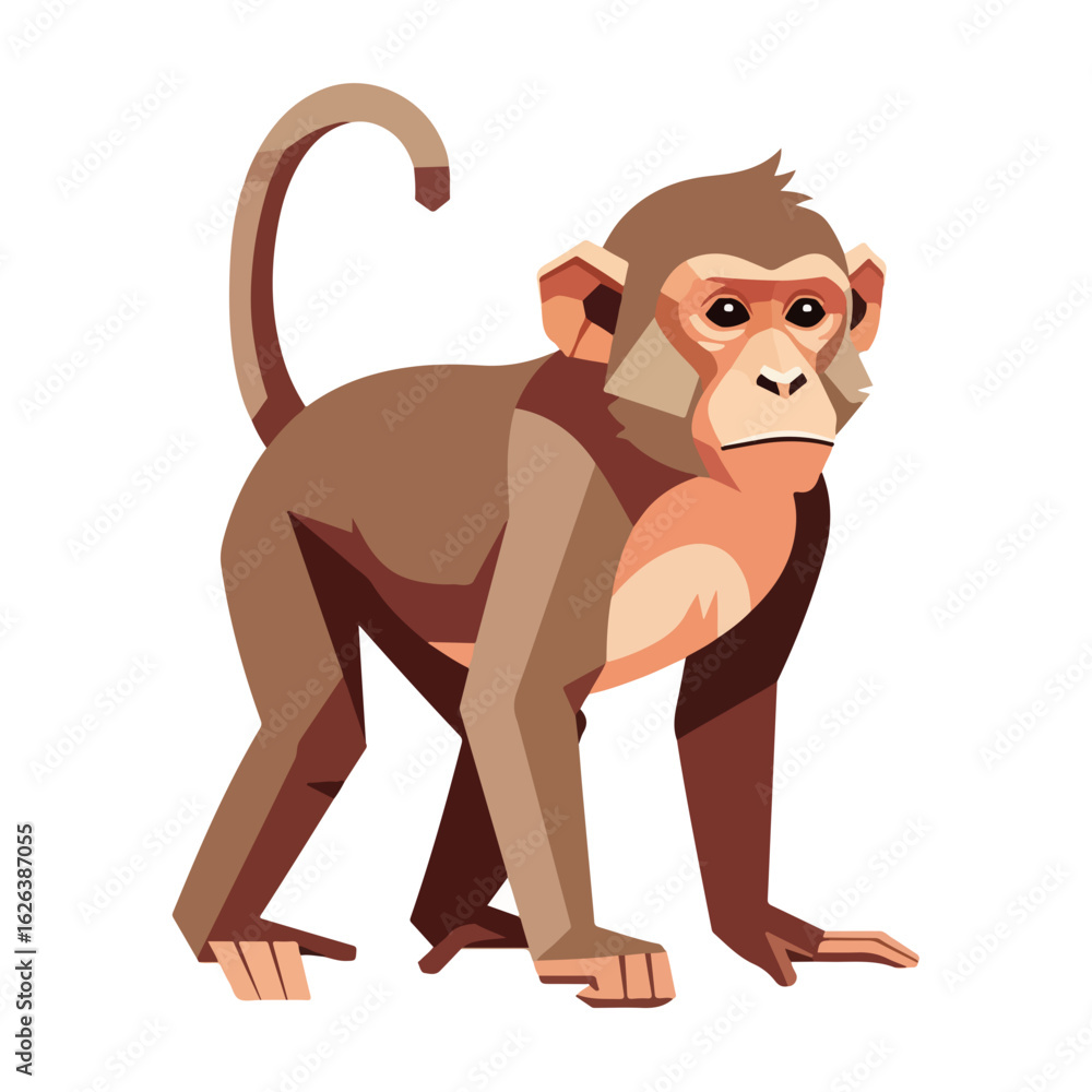 Obraz premium Cute monkey presents adorable primate in a playful pose isolated on white. Monkey, a charming animal, highlights its gentle expression and soft fur, capturing viewers' hearts.