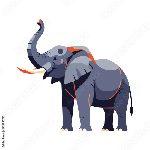 Majestic elephant showing its trunk on white background, this elephant presents its incredible tusks and impressive size, standing out. Graceful elephant, perfect for illustrating wildlife,