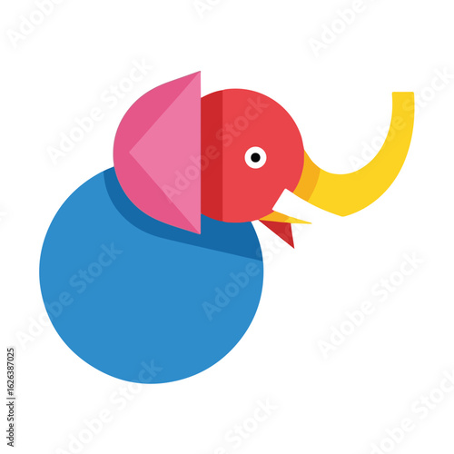 Geometric elephant art with flat design isolated on white, featuring whimsical geometric elephant art for kids. Decorative geometric elephant art made from basic shapes creates visual interest,