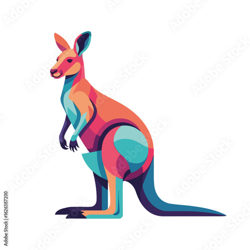 Colorful kangaroo illustration macropods marsupial. Kangaroo image shows vibrant colors and shapes.  This artistic kangaroo design is perfect for posters, apparel, or children's books.