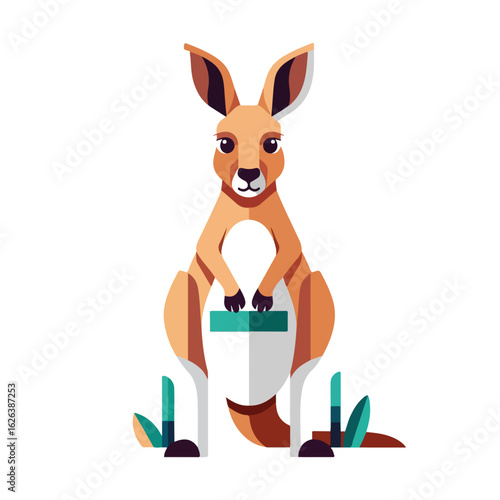 Adorable red kangaroo macropods rufus illustration.  Charming kangaroo image perfect for children's book illustrations, greeting cards, and educational materials.